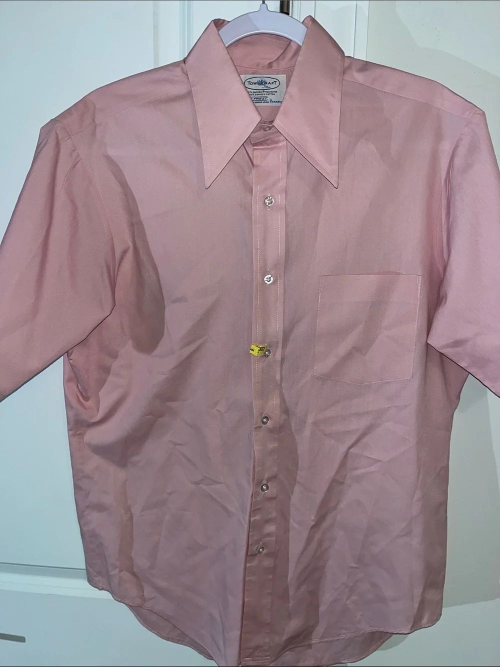 Towncraft Pink Short Sleeve tapered vintage retro big collar shirt L